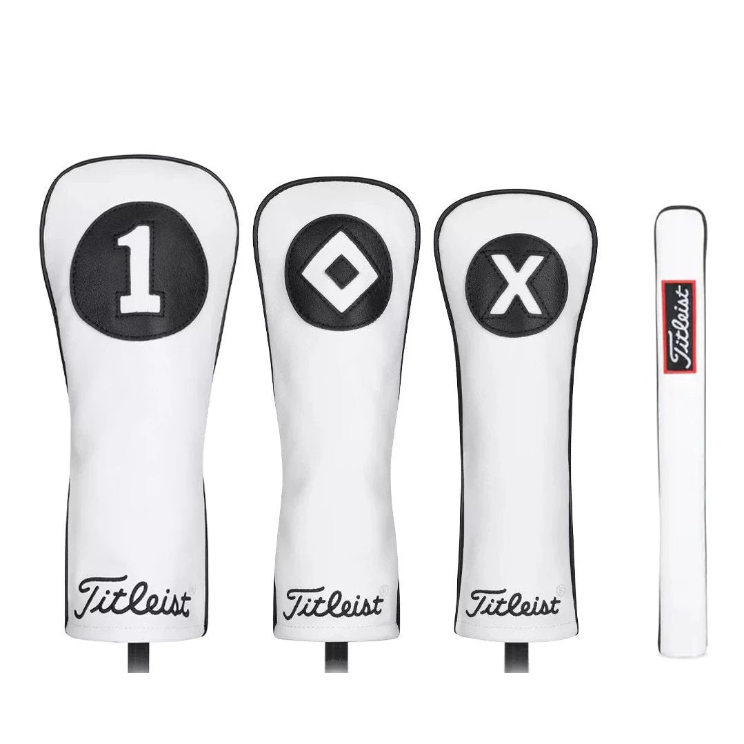 Titleist White & Black Leather Headcovers TA20TASCWB 3 Titleist White & Black Leather Headcovers TA20TASCWB